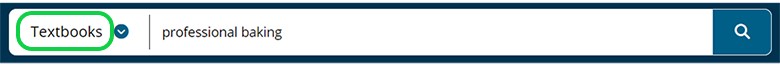 Textbooks choice in item type drop-down menu and keyword search of professional baking