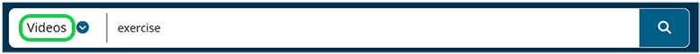 Videos choice in item type drop-down menu and keyword search of exercise